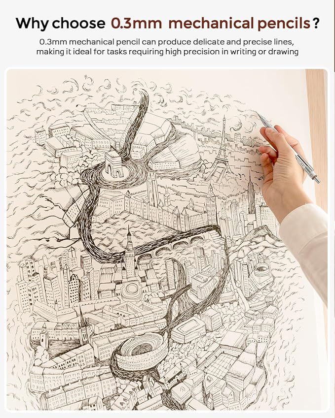 Nicpro Blocky Gear 0.3 mm Mechanical Pencils Set in Case, Metal Pencil with Lead Refills, Eraser for Professional & Adult Art Writing Drafting Drawing-DeskLoop Office