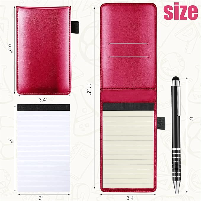 Outus 10 Pcs Pocket Notebook with Pen Set Included Mini Pocket Notepad Holder with 50 Lined Sheets, Metal Pen, 8 Pcs 3 x 5 Inch Memo Book Refills, 30 Lined Paper Per Note Pad (Rose Red)-DeskLoop Office