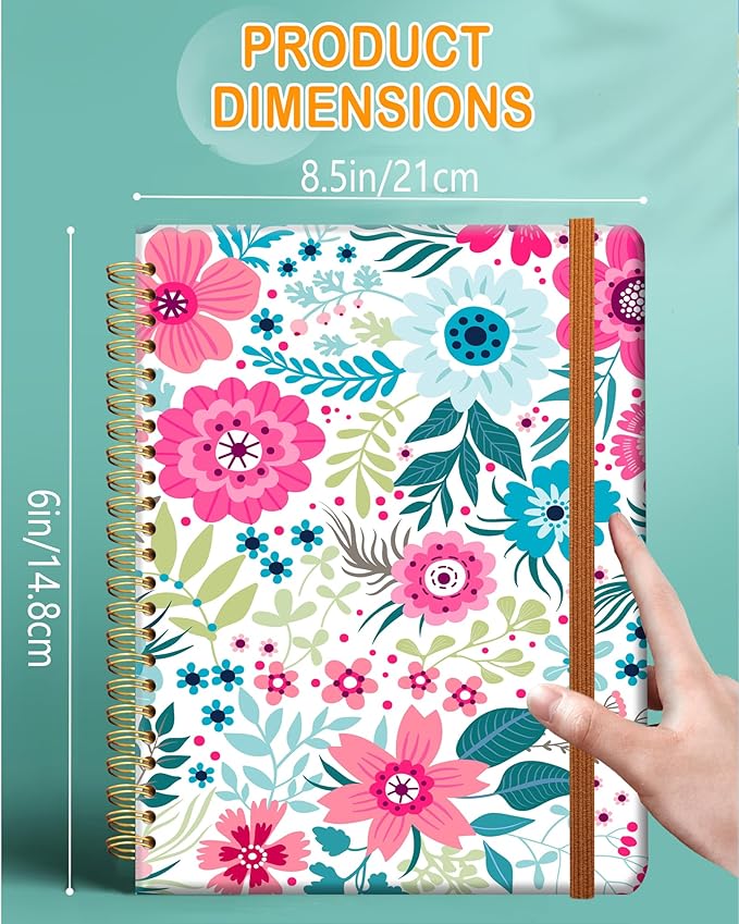 Ruled Spiral Writing Notebook,A5 Hardcover Lined College Journal for Women Lady,Fashion Puppy Watercolor Strong Twin-Wire Binding with Premium Paper,8.4" X 6",Perfect for School,Office,Home Gifts(Colorful Flowers)-DeskLoop Office