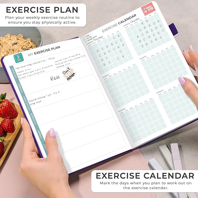 Clever Fox Weekly Meal Planner - Weekly & Daily Meal Prep Journal with Shopping and Grocery Lists for Menu Planning, Healthy Diet & Weight Loss Tracking, Lasts 1 Year, Undated, A5 - Purple-DeskLoop Office