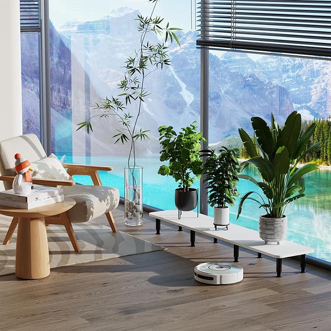 Dual Monitor Stand Riser 43.7 inch Large Extra Long Monitor Stand Riser Wide TV Stand Riser Monitor Stand for 2 Monitors Wood & Steel Leg Desktop Riser Desk Organization Home Office (White)-DeskLoop Office