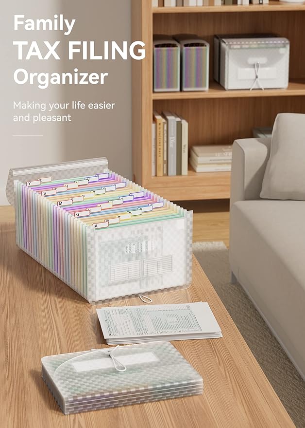 ABC life 26 Pockets Accordian File Folder Organizer Letter Size Expanding File Folder, A4 Portable Document Paper School Organizer, Expandable Multicolor Accordion Filing Folders with Labels(Green)-DeskLoop Office