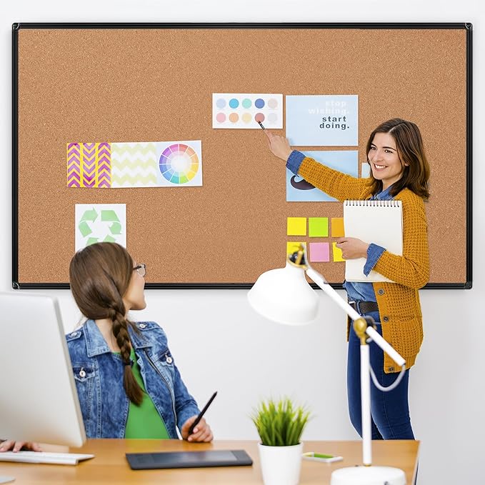 Board2by Extra Large Cork Bulletin Board 96" X 48", Black Aluminum Framed 8'x4' Corkboard for Wall, Wall Mounted Notice Pin Board with 18 Push Pins for School, Home & Office-DeskLoop Office