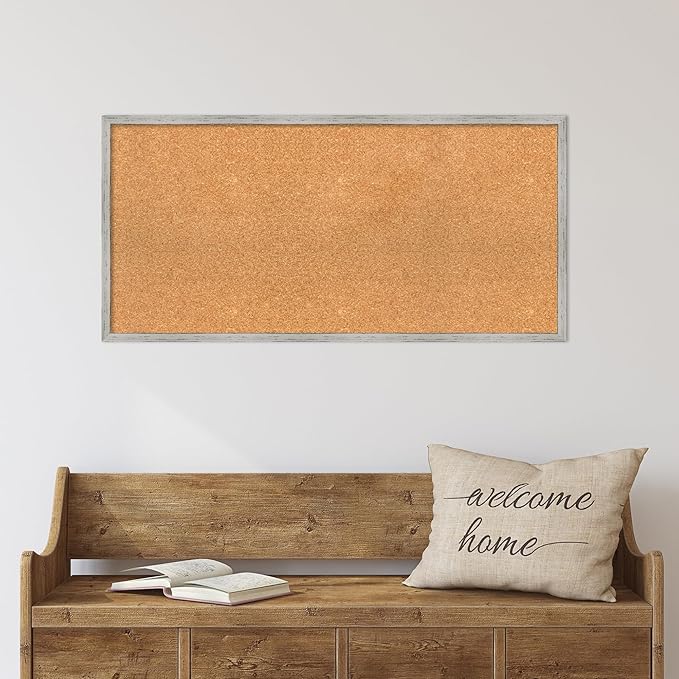 Amanti Art Natural Cork Board for Wall, 19x39 Vision Board with White Frame, Large Corkboard Office Decor for Home Organization, Cottage Corkboard Pinboard to Display Items for Home Organization in-DeskLoop Office