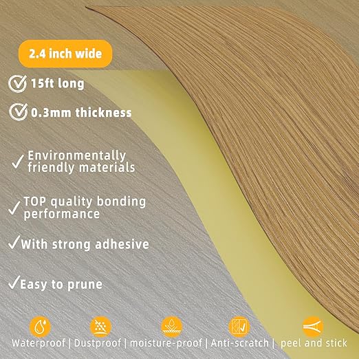 GSCIT Club Oak Wood Tape, 2.4 inch X 15ft Self Adhesive Wood Grain Tape Repair Patch for Tables, Chairs, Baseboards, Doors, Windows, Floors, Handicraft DIY.-DeskLoop Office