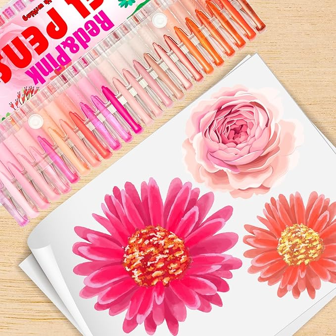 Red Pink Gel Pens for Coloring Book,72 Color Gel Pens Set including 24 Color Gel Pen with 48 Refills,40% More Ink Colored Gel Pens for Drawing, Doodling, Scrapbook, Journaling-DeskLoop Office