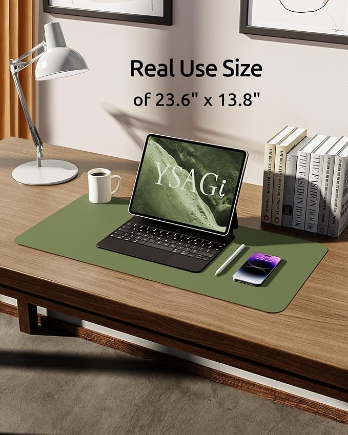 YSAGi Leather Desk Protector, Office Mat, Large Mouse Mat, Non-Slip PU Leather Blotter, Laptop Desk Pad, Waterproof Writing Pad for Office and Home (Green, 23.6" x 13.8")-DeskLoop Office