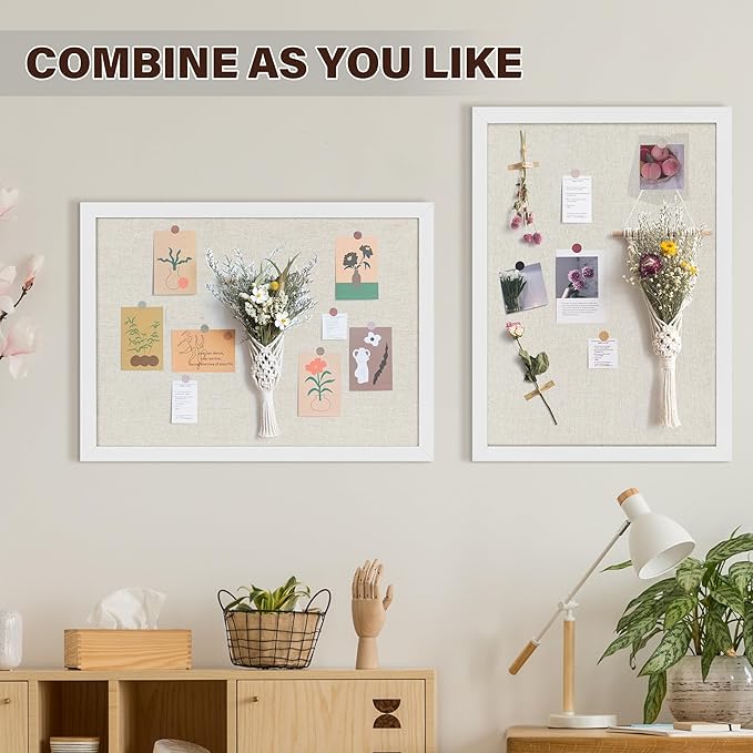 Cork Board Bulletin Board 18" x 24", Large Linen Corkboards with Frame for Walls, Cute Picture Display Pin Board Vision Board for Room School Office Bedroom 20 Pushpins Vintage White-DeskLoop Office