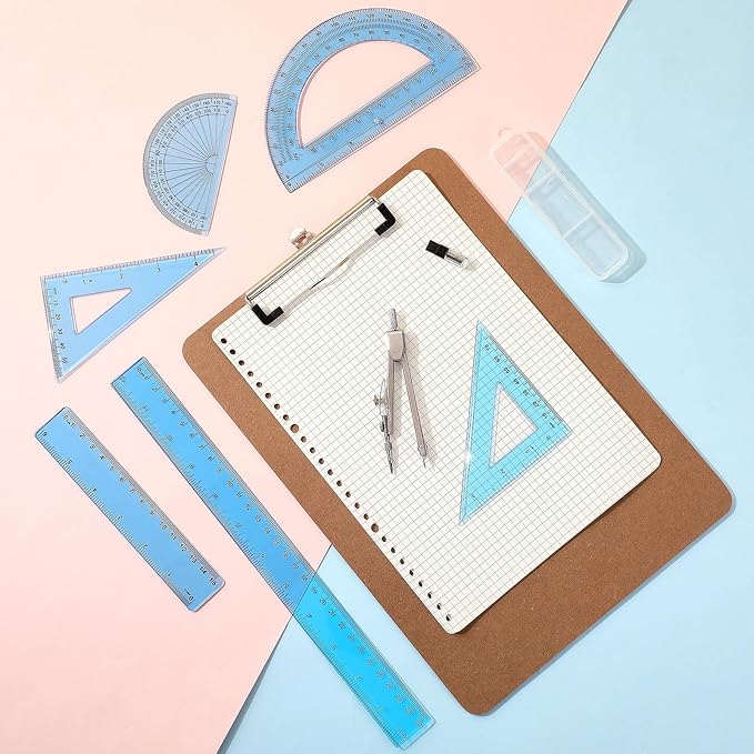 Zonon 1 Set Plastic Geometry Math Set Includes Drawing Compass, 6 Inch 4 Inch Protractor, 45/60 Degree Triangle Rulers 12 Inch 6 Inch Math Ruler Transparent for Office Supplies(Blue)-DeskLoop Office