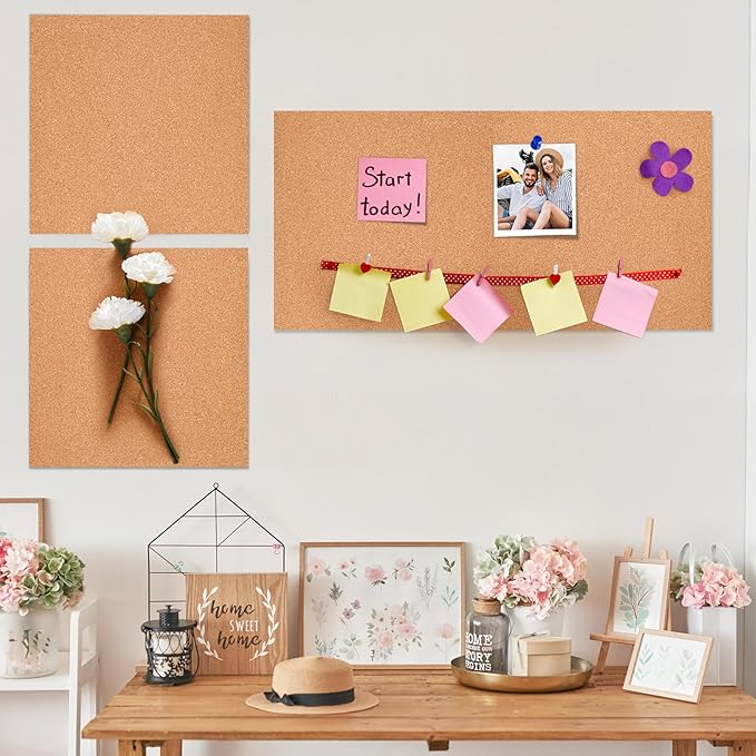 6 Pac Self-Adhesive Square Cork Boards for Wall with 100 Push Pins for Bulletin Boards Cork Wall Home School Office Decorative(12"x12"x1/4" )-DeskLoop Office