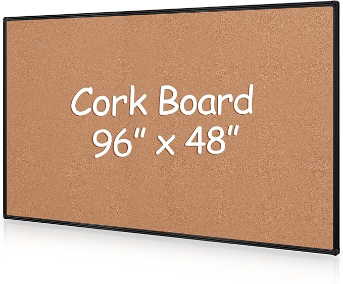 Board2by Extra Large Cork Bulletin Board 96" X 48", Black Aluminum Framed 8'x4' Corkboard for Wall, Wall Mounted Notice Pin Board with 18 Push Pins for School, Home & Office-DeskLoop Office