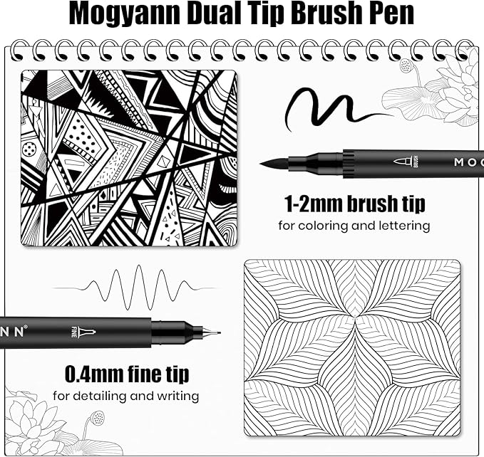 Mogyann Drawing Pens, 12 Pack Dual Brush Pens Black Markers for Art Drawing Sketching-DeskLoop Office