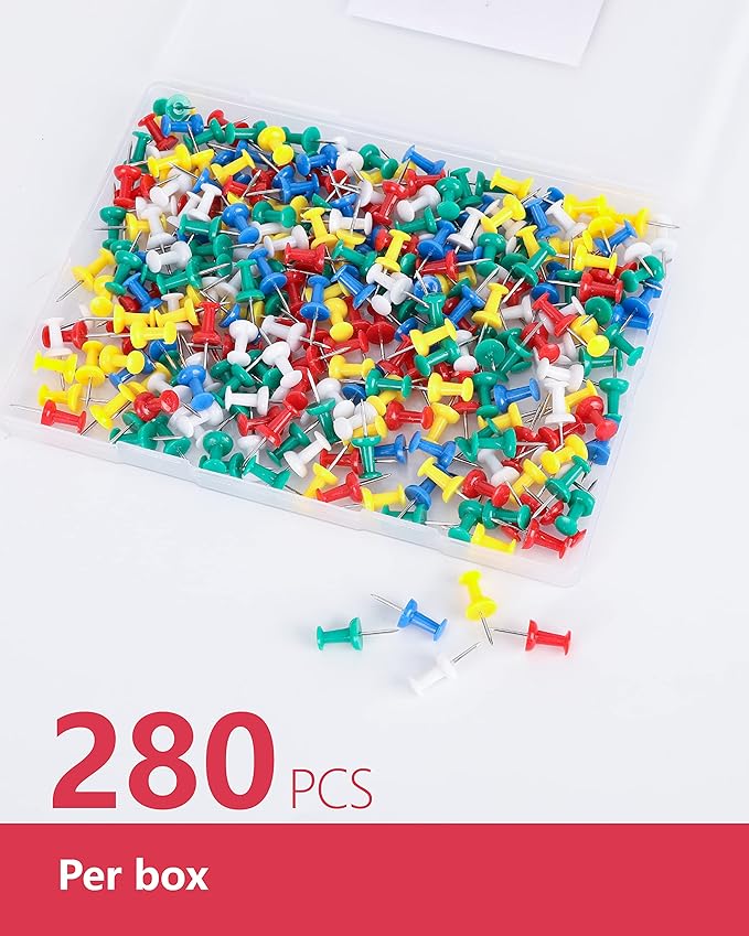 PAPERPAL 280 Assorted Color Push Pins for Cork Board, Colorful Thumb Tacks for Wall Hangings, Pushpins for Office School & Personal Use, Standard Size Push Pin Tacks-DeskLoop Office