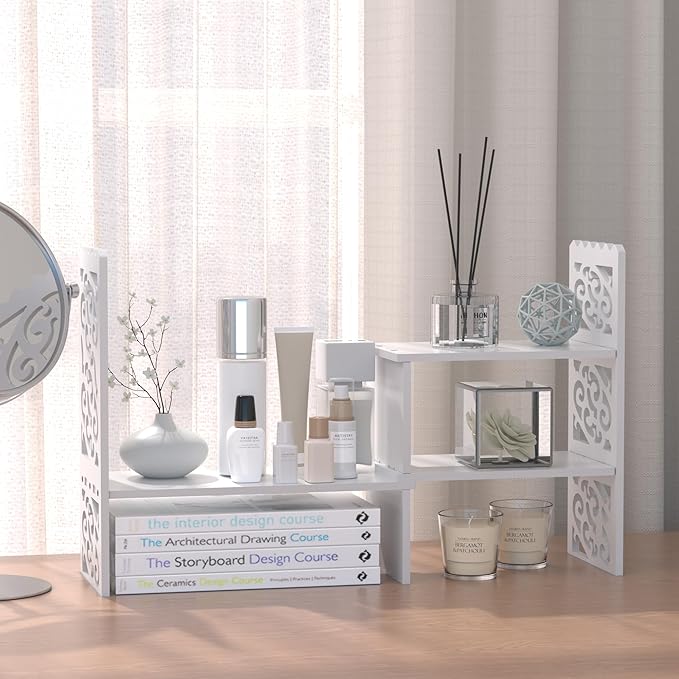 Jerry & Maggie - WPC Desktop Organizer White Office Storage Rack Shelf | Birthday Gifts - Toy - Home Decor | Free Style Rotation Display Modern Luxurious Stand Shelf (White)-DeskLoop Office