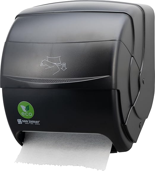 San Jamar Ecologic Integra Recycled Plastic Level Paper Towel Dispenser, Universal Roll Capacity, Wall Mounted Dispenser with Zero Waste for Home and Business Universal, Black-DeskLoop Office