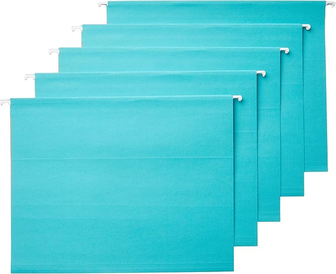 Amazon Basics Hanging File Folders, Letter Size, Aqua, 25-Pack-DeskLoop Office