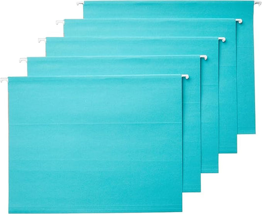 Amazon Basics Hanging File Folders, Letter Size, Aqua, 25-Pack-DeskLoop Office