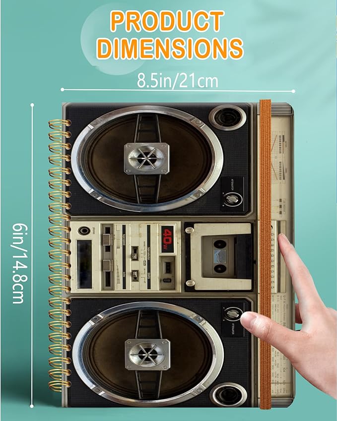 Ruled Spiral Writing Notebook,A5 Hardcover Lined College Journal for Women Lady,Fashion Puppy Watercolor Strong Twin-Wire Binding with Premium Paper,8.4" X 6",Perfect for School,Office,Home Gifts(Tape Recorder Vintage)-DeskLoop Office