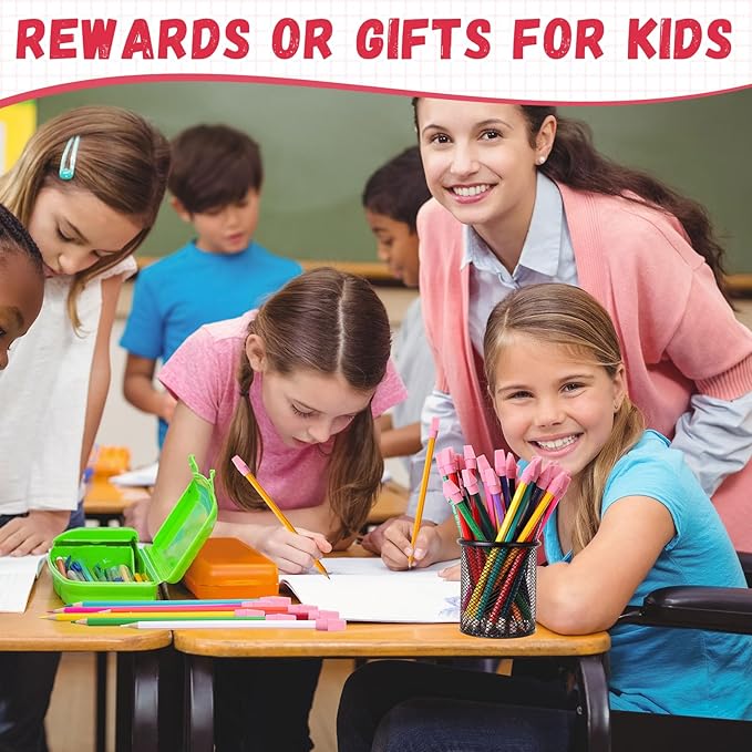 Crtiin 1000 Pcs Pencil Top Erasers Bulk Caps for Pencils Chisel Shape Erasers Toppers Classroom Party Favors Games Prizes Funny Pencil Eraser Cap for Kids Studying Supplies Home Office(Pink)-DeskLoop Office