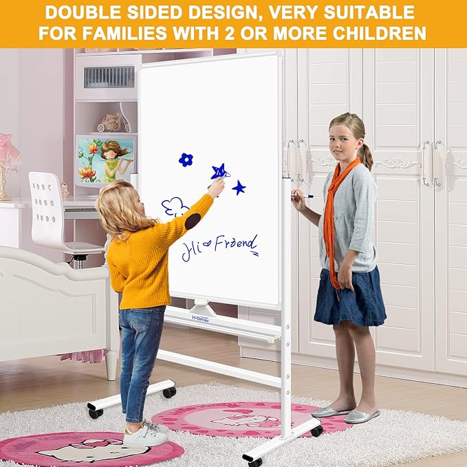 H-Qprobd Magnetic Whiteboard Mobile Dry Erase Board with Stand 40"x28" Double Side Rolling Whiteboards on Wheels for Home, Office & School-DeskLoop Office
