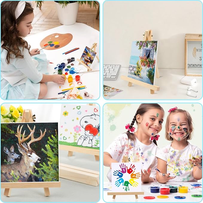 10PCS 9 Inch Wood Easels, Tripod, Painting Party Easel, Kids Student Tabletop Easels for Painting, Easel Stand for Painting Canvases, Portable Canvas Photo Picture Sign Holder.