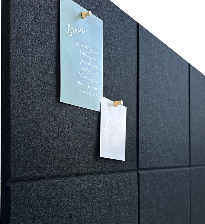 Large Cork Board for Office Wall Decor,36"x24"-6 Pack Cork Board Tiles with Safe Removable Adhesive Tabs, 1/2" Thick, Felt Bulletin Board Pin Board Cork Boards for Walls - Black-DeskLoop Office