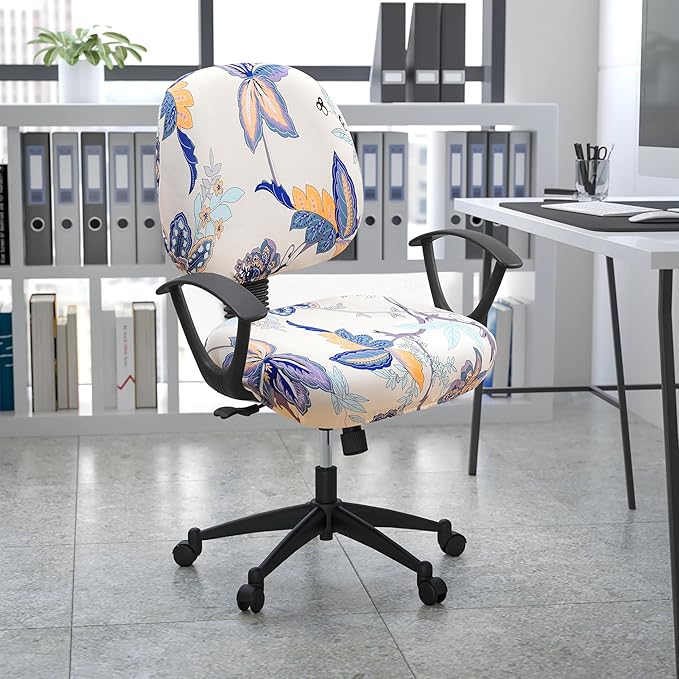 Smiry Stretch Printed Office Computer Chair Covers, Universal Washable Removable Desk Rotating Chair Slipcovers Protector, Seat + Backrest Cover - Beige-DeskLoop Office