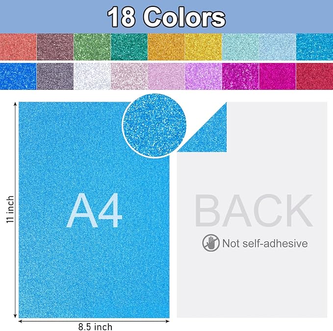 Koogel 36 Sheets Glitter Cardstock, 8.5 x 11 Inches Sparkly Craft Cardstock Paper, for Arts and Crafts, Card Making, Scrapbooking, DIY Projects, Back to School Supplies, 18 Colors, 250GSM-DeskLoop Office