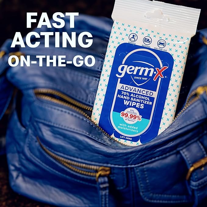 Germ-X Advanced Single-Use Hand Sanitizer Wipes, 20 Soft Wipes, Non-Drying Hand Sanitizer, Instant No Rinse Formula, Back to School Supplies, 70% Alcohol-Based Moisturizing Hand Sanitizer (Pack of 10)-DeskLoop Office