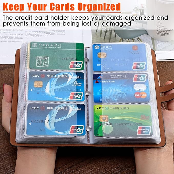 RFID Credit Card Holder, Leather Business Card Organizer with 96 Card Slots, Credit Card Protector for Managing Your Different Cards and Important Documents to Prevent Loss or Damage (Black)-DeskLoop Office
