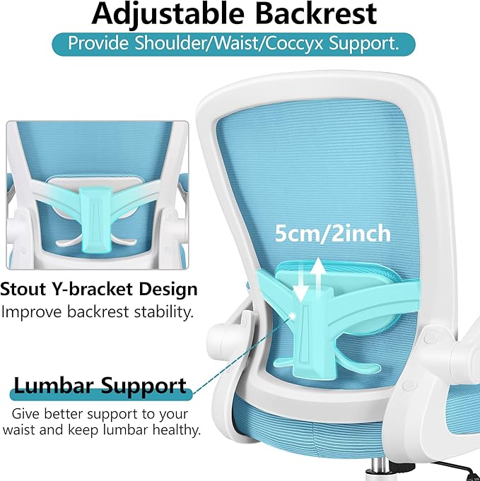 FelixKing Office Chair, Ergonomic Desk Chair Breathable Mesh Chairs with Adjustable High Back Lumbar Support Flip-up Armrests, Executive Swivel Comfy Task Computer Chairs for Home Office Blue-DeskLoop Office