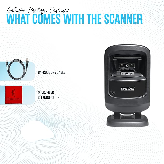 DS9208 Zebra Symbol Digital Handsfree 1D/2D Barcode Scanner with USB Cable & Microfiber Cleaning Cloth - High Performance Scanning, Compact Design, Standard Range (Renewed)-DeskLoop Office