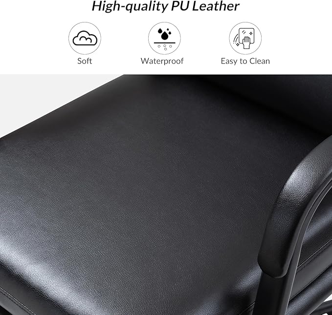HULALA HOME Modern Faux Leather Home Office Chair with Tilt Lock & Metal Base, Desk Chair with Wheels & Padded Cushion, 360° Swivel Wide Seat Computer Task Chair, Black-DeskLoop Office