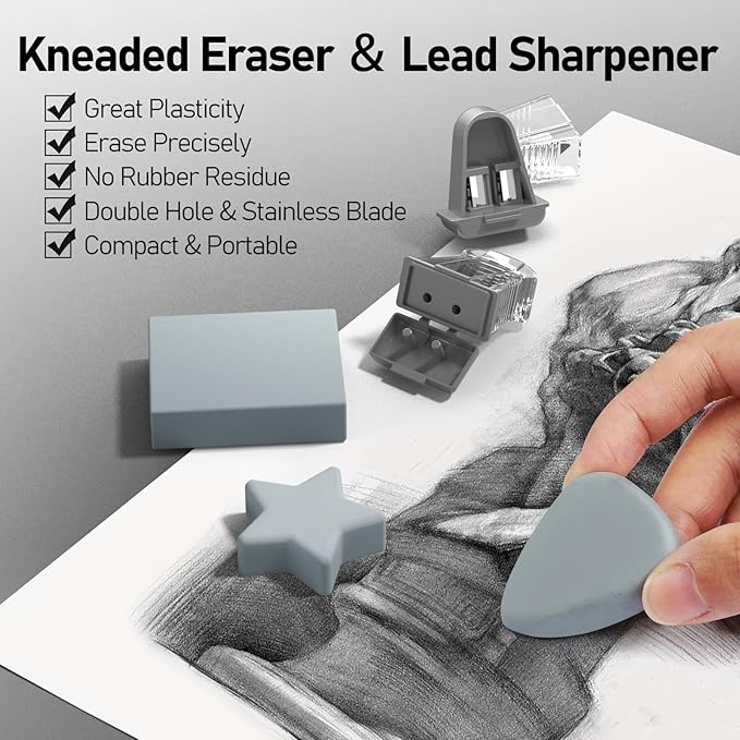 Four Candies 2MM Mechanical Pencil Set with case, Artist Led Pencil Metal Lead Holder with 60PCS Graphite Lead Refill (HB, 2H, 2B, 4B, Color) Kneaded Eraser, Sharpener for Writing, Drawing, Sketching-DeskLoop Office