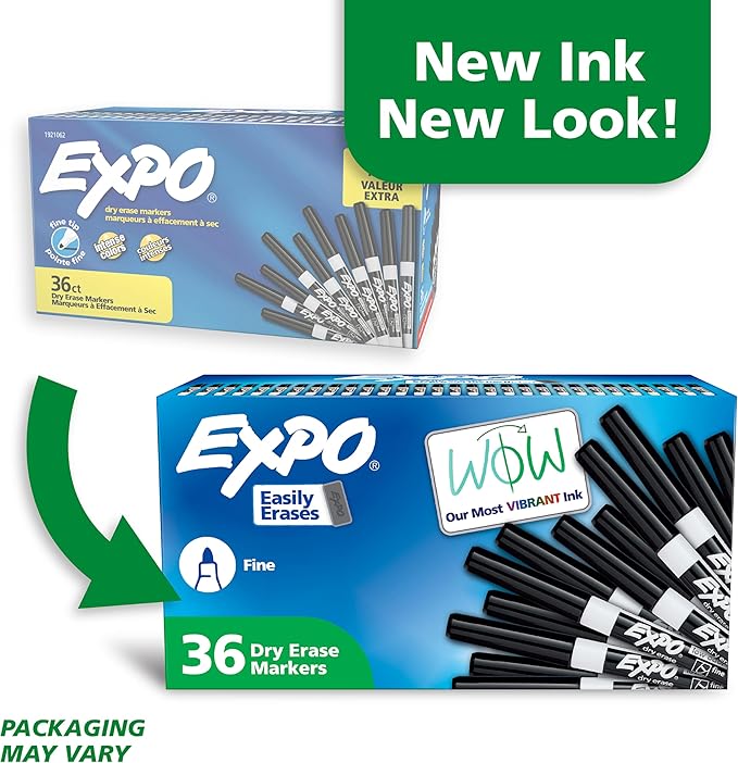 EXPO Fine Tip Dry Erase Markers Low Odor Black Ink 36-Count Set Ideal for Classroom Office and Home Use-DeskLoop Office