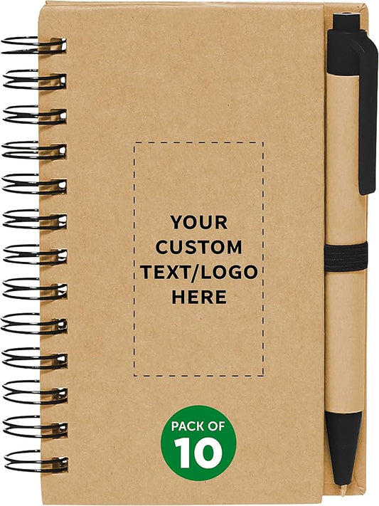 Custom Mini Spiral Notebooks with Black Ink Pens Set of 10, Personalized Bulk Pack - Perfect for School, Office, Business, Home - Black-DeskLoop Office
