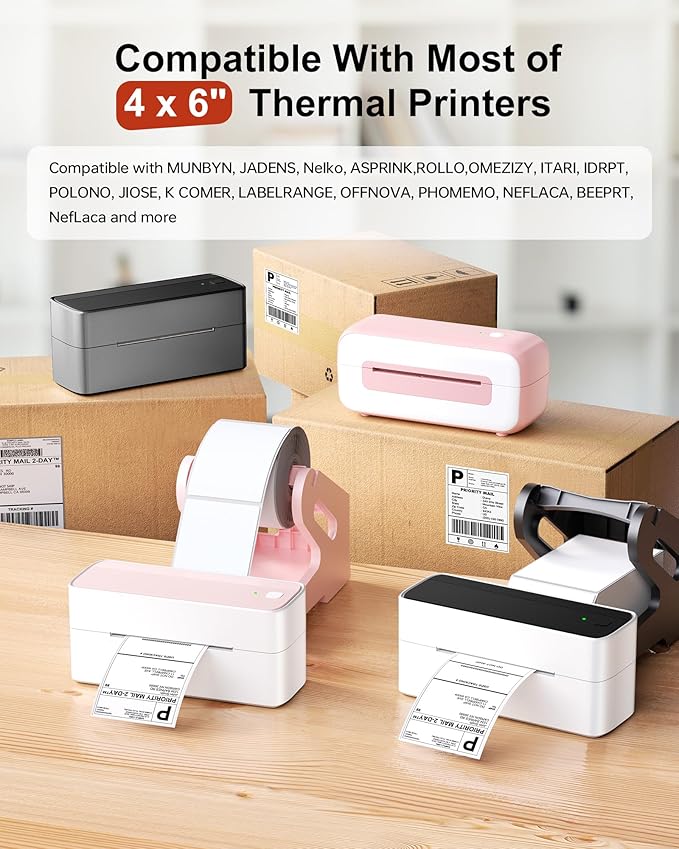 Phomemo 4x6 Shipping Labels, 500 PCS Fan-Fold Thermal Labels, Compatible with MUNBYN,JADENS,Nelko,Phomemo 241bt,243BT, D450BT,D520BT,2411BT Label Printer,Water/Oilproof Label Stickers for Address Mail-DeskLoop Office