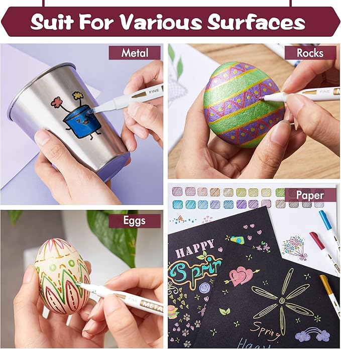 Shuttle Art Metallic Marker Pens, 24 Colors Metallic Paint Markers Fine Point for DIY Card, Calligraphy, Art and Crafting Projects, Works Great on Black Paper, Scrapbooks, Fabric, Rock.-DeskLoop Office