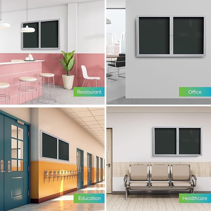 Ghent 48"x60" 2-Door Outdoor Enclosed Vinyl Bulletin Board, Shatter Resistant, with Lock, Satin Aluminum Frame - Ebony (PA24860VX-183), Made in the USA-DeskLoop Office