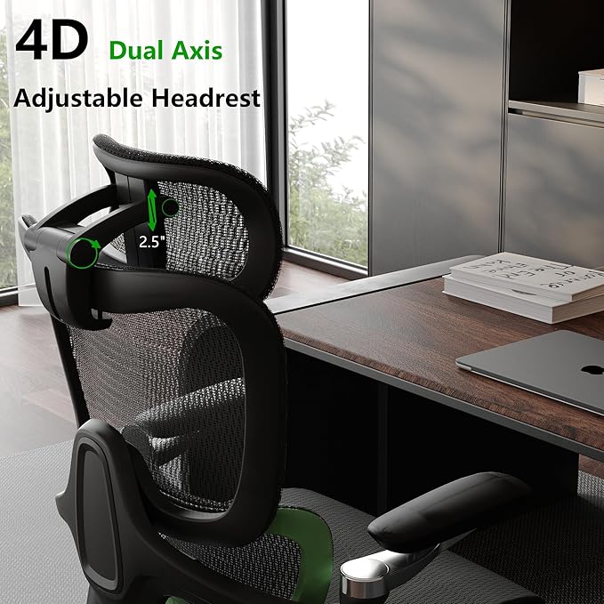 Ergonomic Office Chair, Mesh Home Office Desk Chair with Adaptive Lumbar Support, Gaming Chair with Headrest, 5D Armrest,90-130°Tilt, BIFMA Certified, Model Zen (Green)-DeskLoop Office