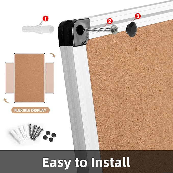 Board2by Extra Large Cork Bulletin Board 60" X 36", Silver Aluminum Framed 5'x3' Corkboard for Wall, Wall Mounted Notice Pin Board with 18 Push Pins for School, Home & Office-DeskLoop Office