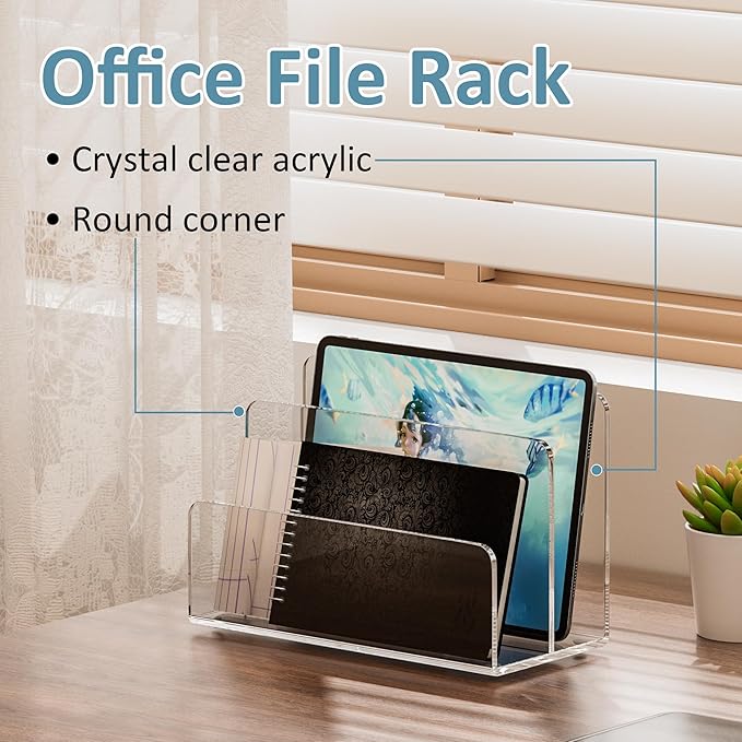 Acrylic File Holder 2 Compartment, Clear Desk File Organizer, Office Magazine File Folder Organizer-DeskLoop Office