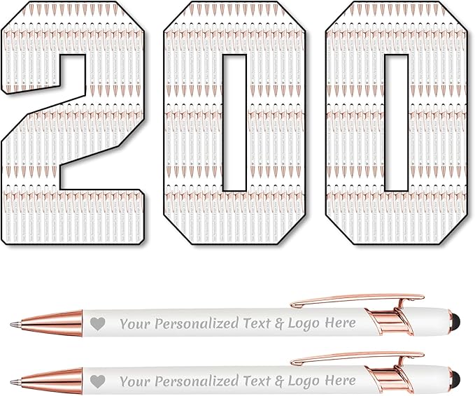 STREADVE 200 Personalized Custom Pens Engraved Writing Pen with Name Logo, Customized Promotional Items Stylus Pen Gifts for Communion Wedding Men Women Realtor Business, White-DeskLoop Office