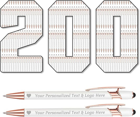 STREADVE 200 Personalized Custom Pens Engraved Writing Pen with Name Logo, Customized Promotional Items Stylus Pen Gifts for Communion Wedding Men Women Realtor Business, White-DeskLoop Office
