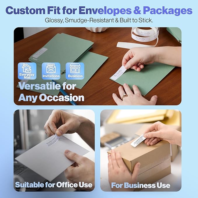 100 Personalized Address Labels - Glossy White Return Address Label 2.5" x 0.75'', Stylish Fonts for Envelopes & Packages, Customizable Labels for Home or Office Use-DeskLoop Office