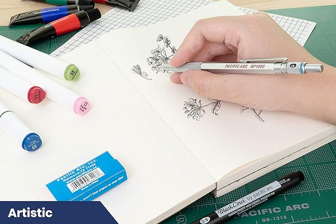 Pacific Arc Chromagraph Metal Mechanical Pencil .5 mm Silver Barrel Mechanical Pencil with Built In Lead Pencil Grade Indicator, Lead Pencil Holder for Drafting, Sketching, and Drawing-DeskLoop Office