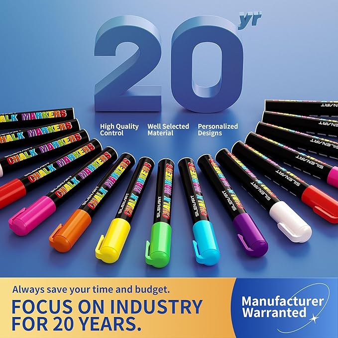 SILENART Jumbo Chalk Markers - 8 Pack Fat Tip, 15mm, Liquid Chalk, Window Markers, Erasable, Washable-DeskLoop Office