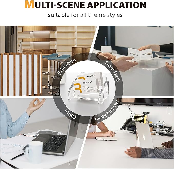 SANRUI Acrylic Business Card Holder for Desk, 2 Tier Clear Tilt Business Name Card Display Holders Stand Storage Organizer Fits 120 Business Cards (Horizontal, 2-Slot)-DeskLoop Office