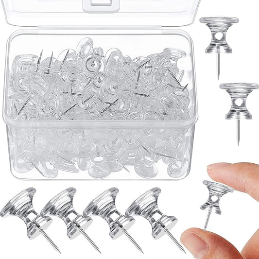 Outus 100 Pcs Giant Push Pins Large Thumb Tacks Plastic Heads 1 Inch Jumbo Push Pins for Cork Board Map Posters Office School(Clear)-DeskLoop Office