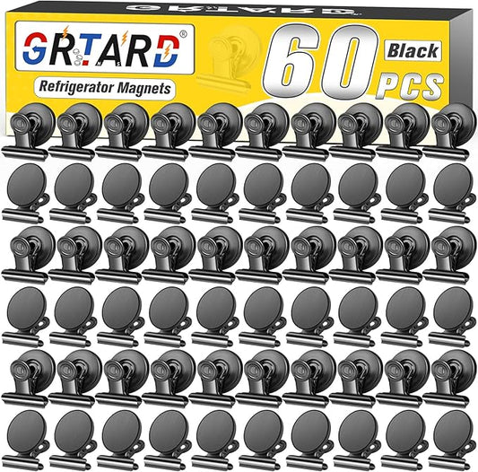 Grtard 60 Pack Magnetic Clips Heavy Duty, Black Magnet Clips for Fridge, Refrigerator Magnets, Strong Magnetic Clip, Scratch Free Magnets with Clip for Whiteboard, Refrigerator, Cruise, Locker-DeskLoop Office